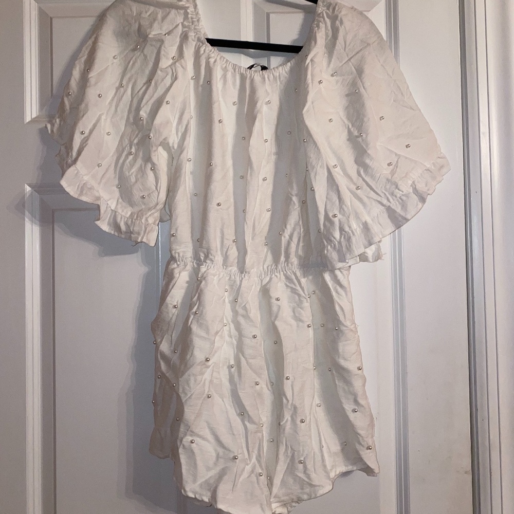 Off-The-Shoulder Romper With Elasticized Neckline - image 3